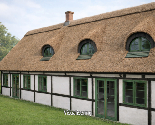 Ombygning og udnyttelse af tagrum på gård i Værløse - visualisering